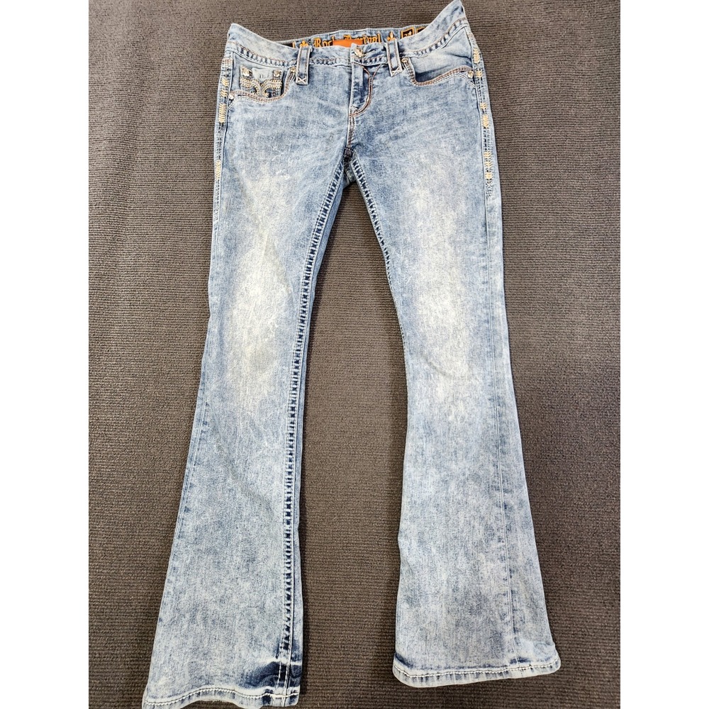 Rock Revival Luz Bootcut Jeans Women 29 Blue Acid Wash Embellished Y2K - Picture 4 of 13